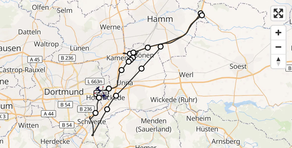 Flugroute Polizeihubschrauber Dortmund Flughafen - Dortmund Flughafen, 02 Juli 2026, 12:29