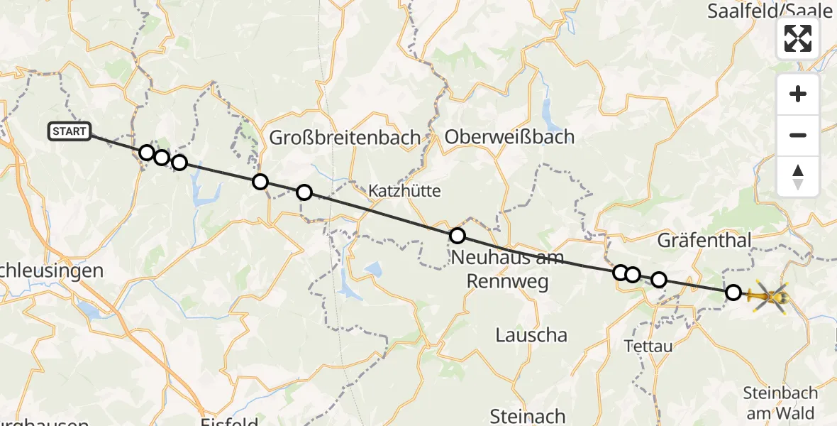 Flugroute Rettungshubschrauber Schleusingen - Ludwigsstadt, 02 Juli 2026, 12:31