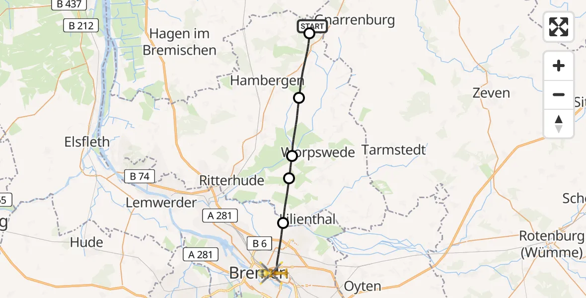 Flugroute Rettungshubschrauber Gnarrenburg - Bremen, 02 Juli 2026, 12:32
