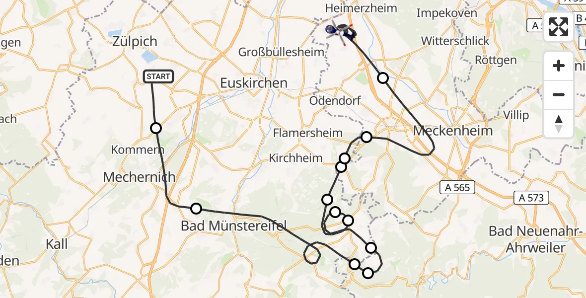 Flugroute Polizeihubschrauber Zülpich - Swisttal, 02 Juli 2026, 12:35
