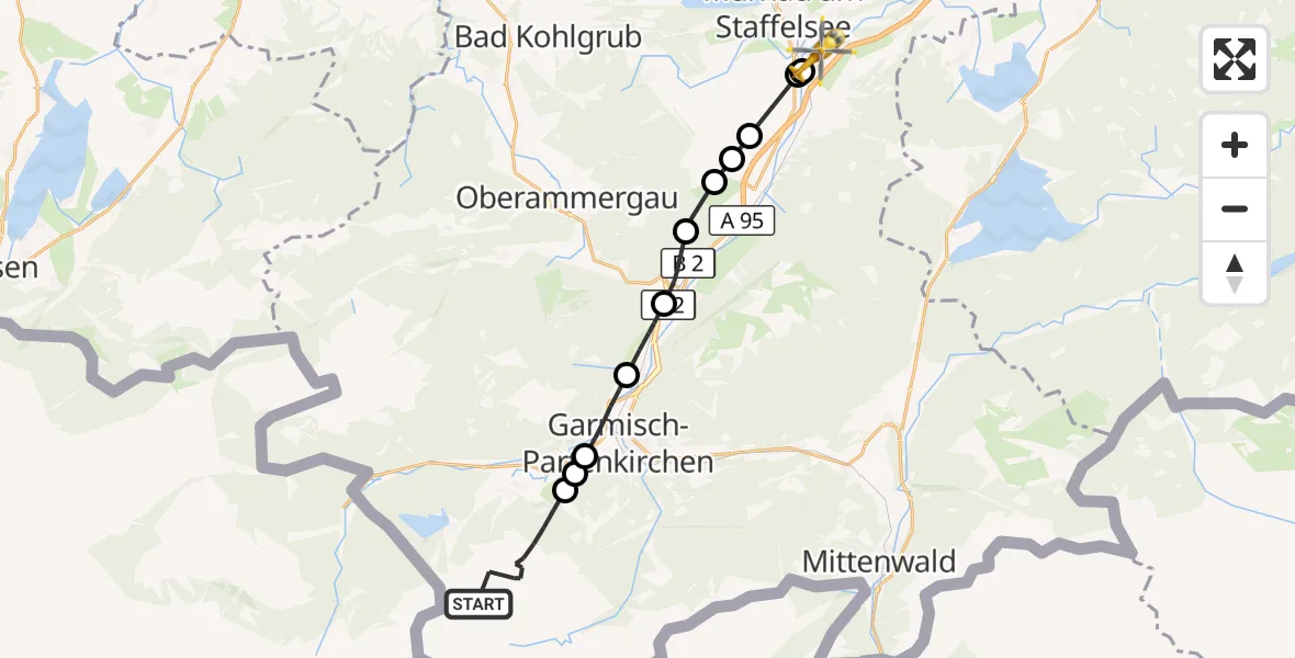 Flugroute Rettungshubschrauber Grainau - Ohlstadt, 02 Juli 2026, 12:39