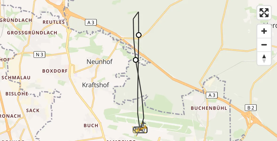 Flugroute Ambulanzhubschrauber Flughafen Nuremberg - Flughafen Nuremberg, 02 Juli 2026, 12:43