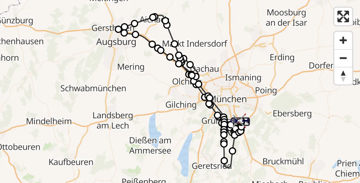 Flugroute Polizeihubschrauber Ottobrunn Hubschrauberlandeplatz - Ottobrunn Hubschrauberlandeplatz, 02 Juli 2026, 12:55