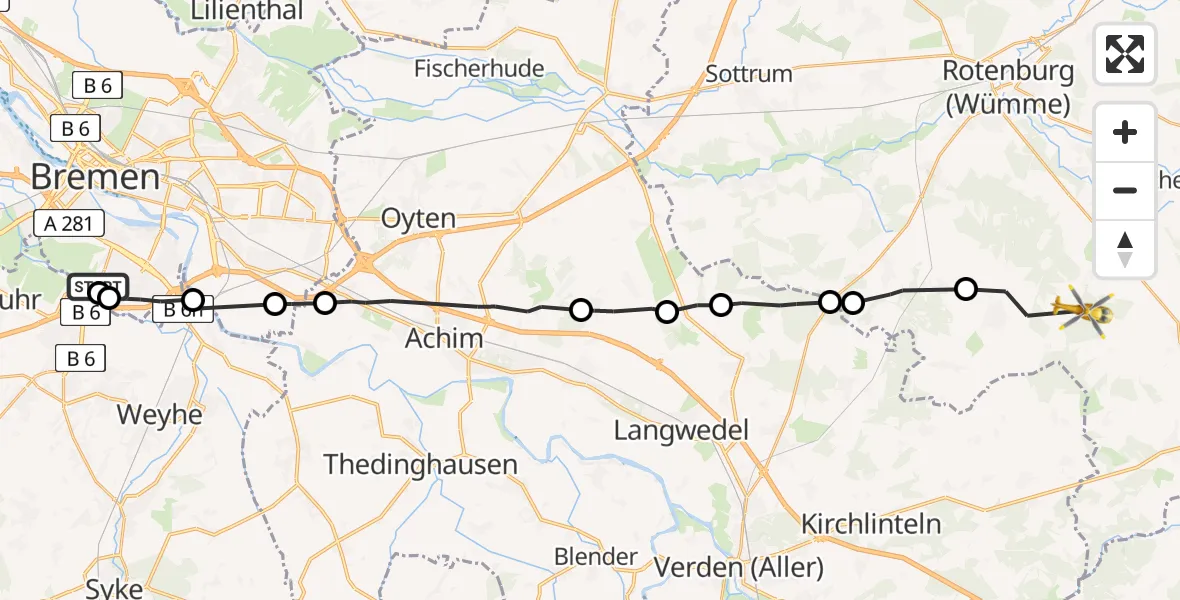 Flugroute Rettungshubschrauber Bremen - Kirchwalsede, 02 Juli 2026, 12:55