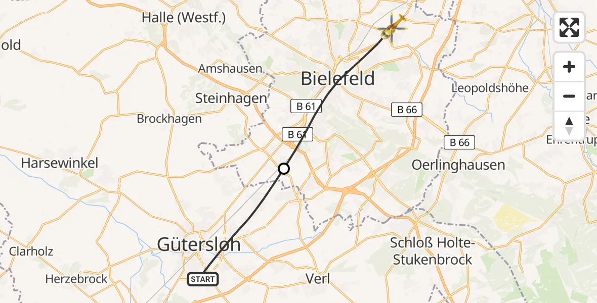 Flugroute Rettungshubschrauber Gütersloh - Bielefeld, 02 Juli 2026, 12:57
