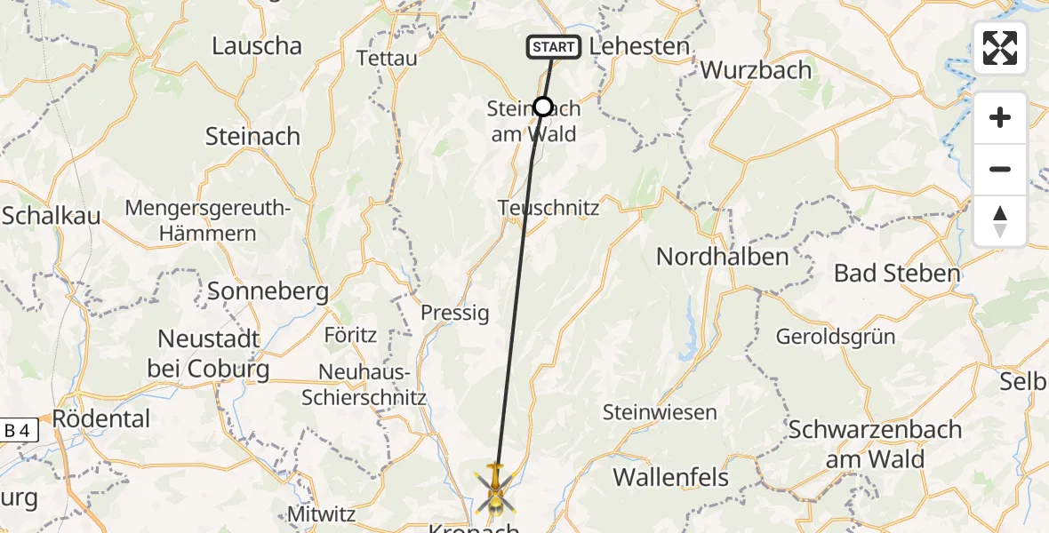 Flugroute Rettungshubschrauber Ludwigsstadt - Kronach, 02 Juli 2026, 13:07
