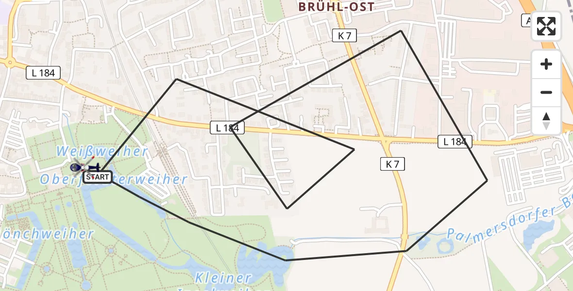 Flugroute Polizeihubschrauber Brühl - Brühl, 02 Juli 2026, 13:08