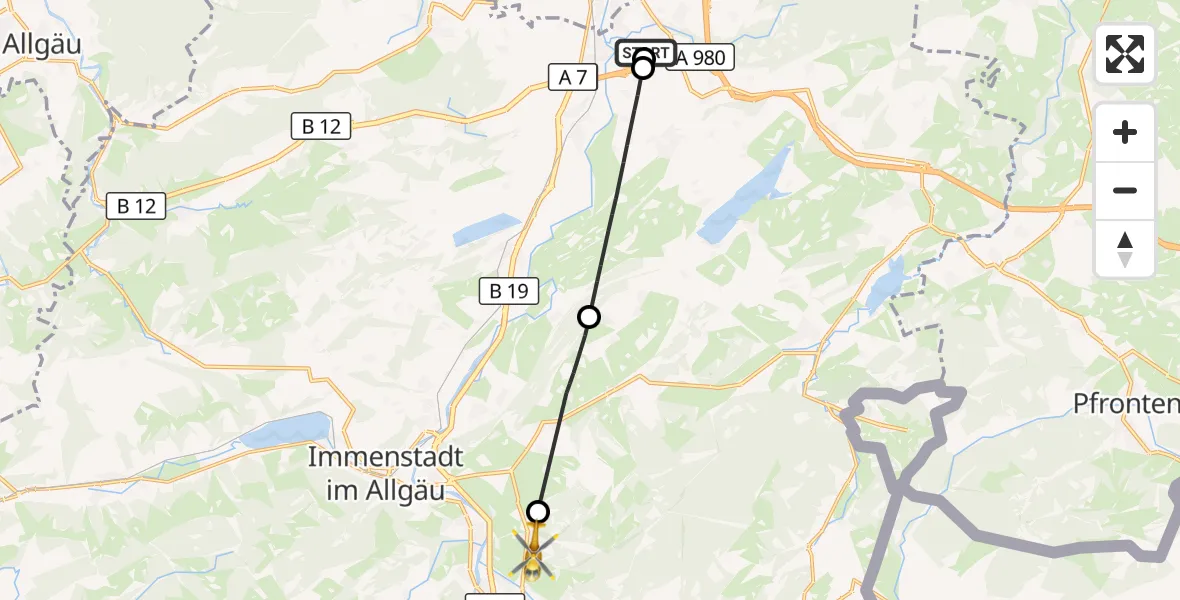 Flugroute Rettungshubschrauber Kempten-Durach Flugplatz - Burgberg i.Allgäu, 02 Juli 2026, 13:11
