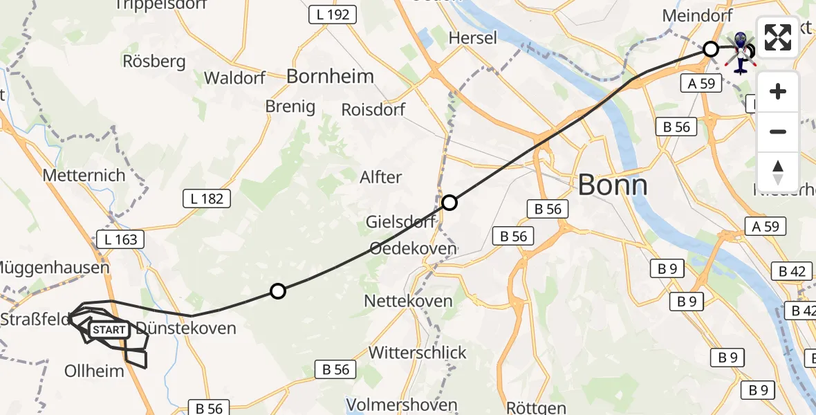 Flugroute Polizeihubschrauber Swisttal - Sankt Augustin, 02 Juli 2026, 13:11