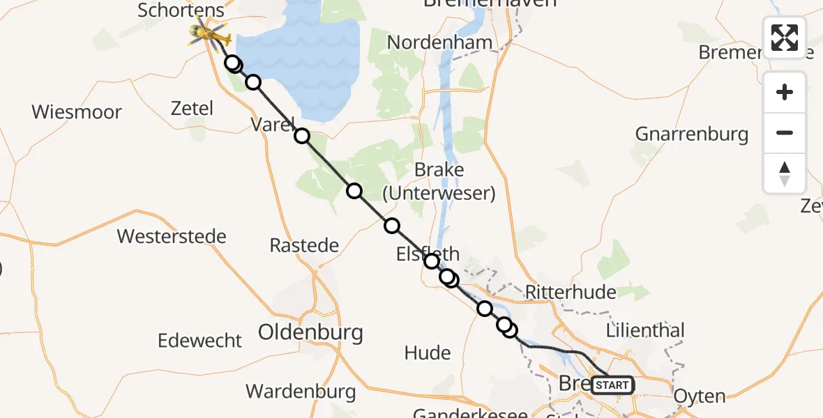 Flugroute Rettungshubschrauber Bremen - Sande, 02 Juli 2026, 13:21