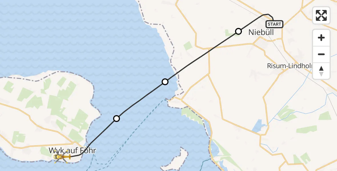Flugroute Ambulanzhubschrauber Niebüll - Wyk auf Föhr, 02 Juli 2026, 13:22