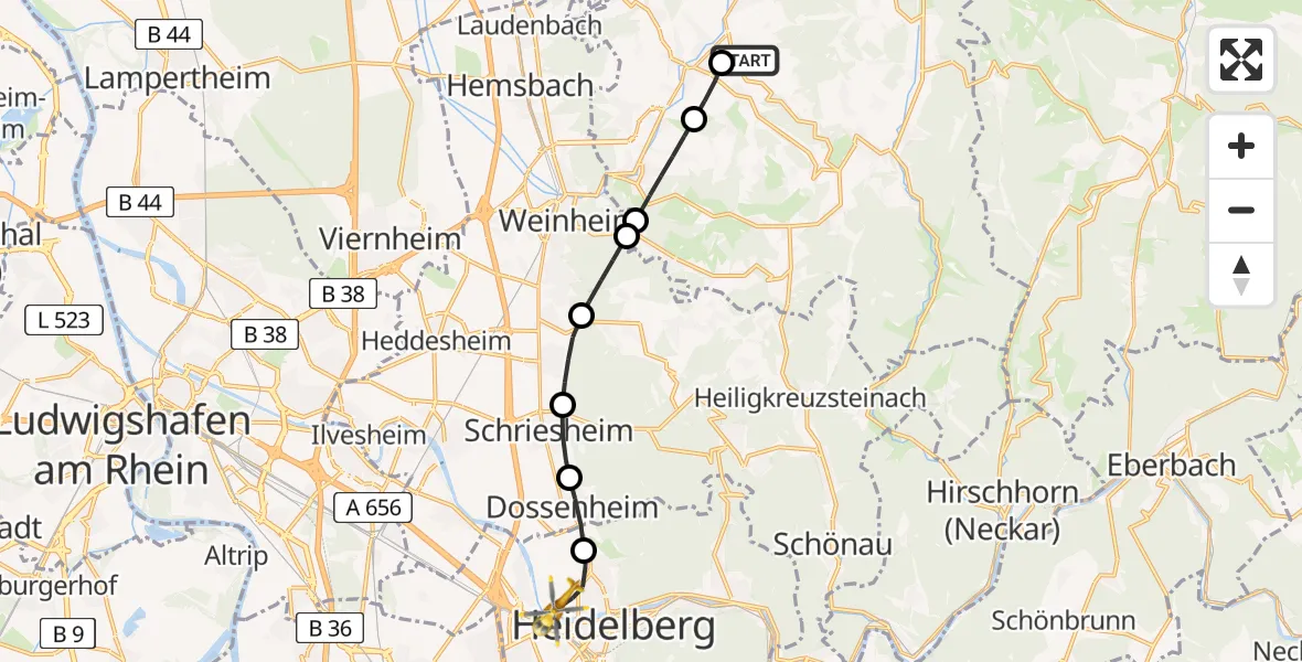 Flugroute Rettungshubschrauber Rimbach - Heidelberg, 02 Juli 2026, 13:24