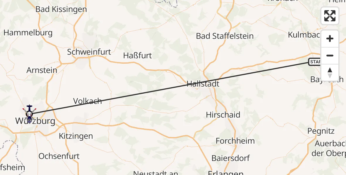 Flugroute Polizeihubschrauber Neudrossenfeld - Würzburg-Schenkenturm Flugplatz, 02 Juli 2026, 13:24