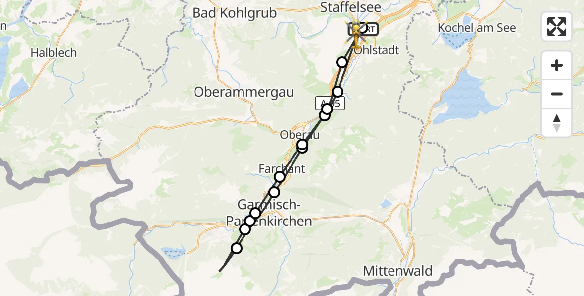 Flugroute Rettungshubschrauber Ohlstadt - Murnau a.Staffelsee, 02 Juli 2026, 13:24