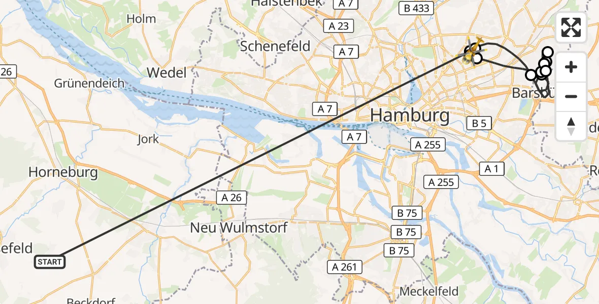 Flugroute Rettungshubschrauber Harsefeld - Hamburg Military Hospital, 02 Juli 2026, 13:32