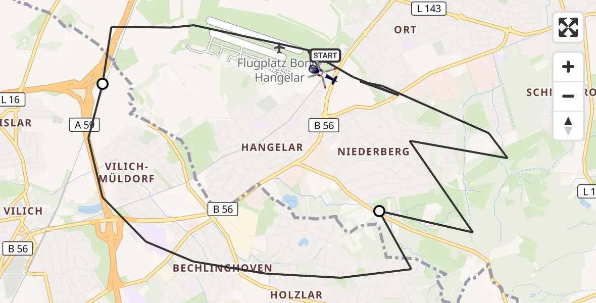 Flugroute Polizeihubschrauber Sankt Augustin - Sankt Augustin, 02 Juli 2026, 13:35