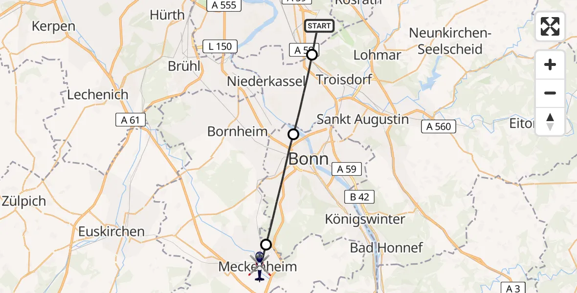 Flugroute Polizeihubschrauber Köln Bonn Flughafen - Meckenheim, 02 Juli 2026, 13:38