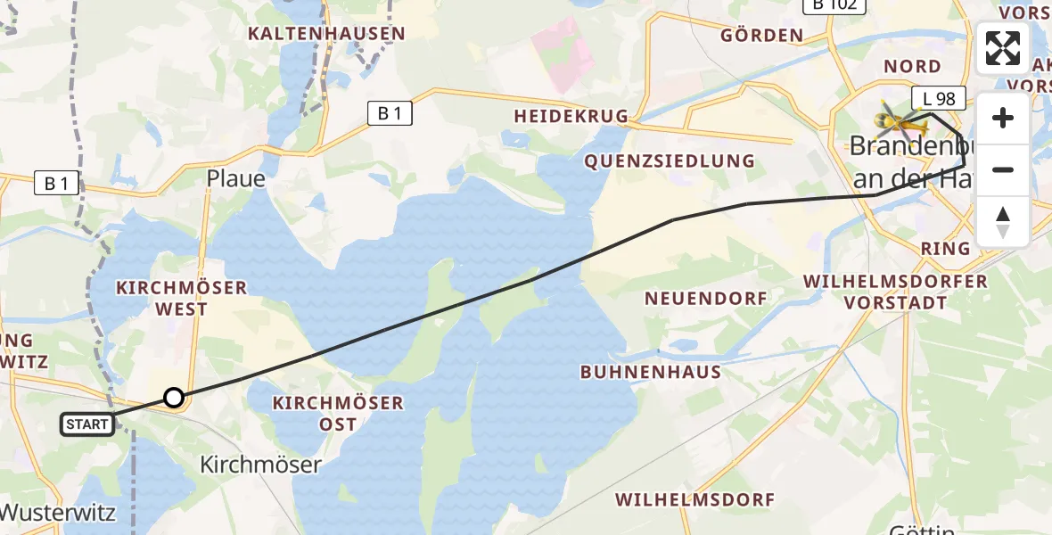 Flugroute Rettungshubschrauber Wusterwitz - Brandenburg an der Havel, 02 Juli 2026, 13:43