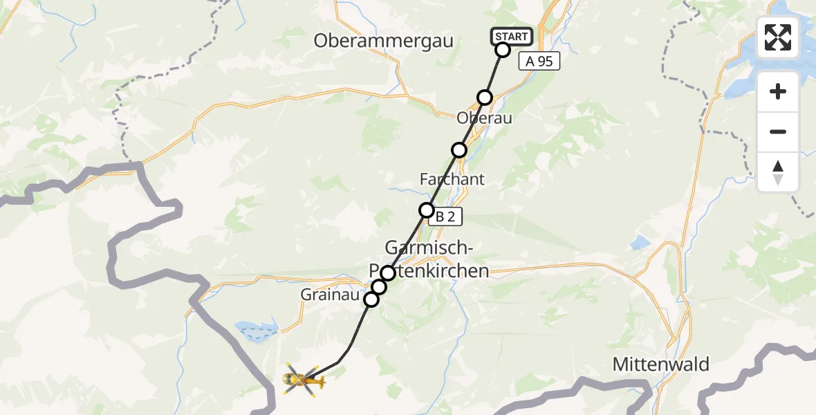 Flugroute Rettungshubschrauber Schwaigen - Grainau, 02 Juli 2026, 13:53