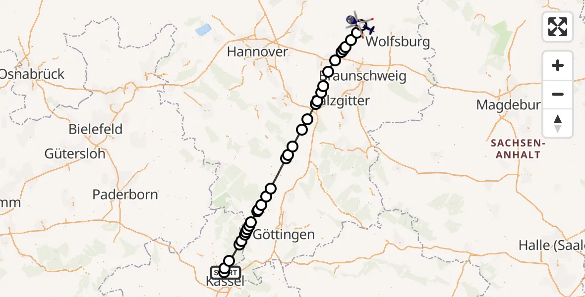 Flugroute Polizeihubschrauber Fuldatal Bundespolizei Hubschrauberlandeplatz - Gifhorn Bundespolizei Hubschrauberlandeplatz, 02 Juli 2026, 13:58