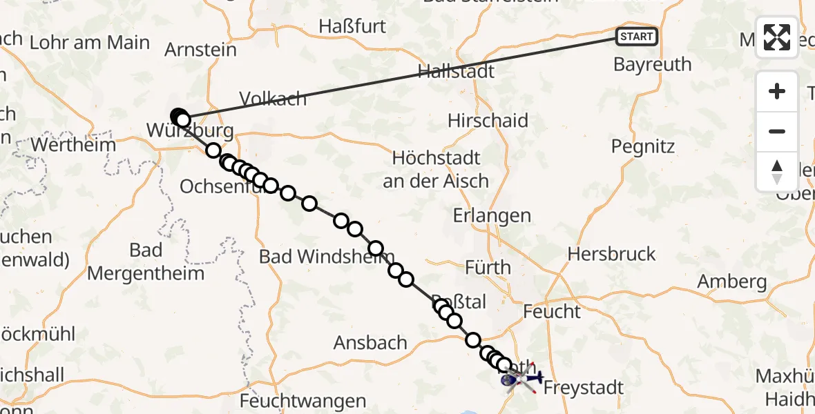 Flugroute Polizeihubschrauber Neudrossenfeld - Roth, 02 Juli 2026, 14:01