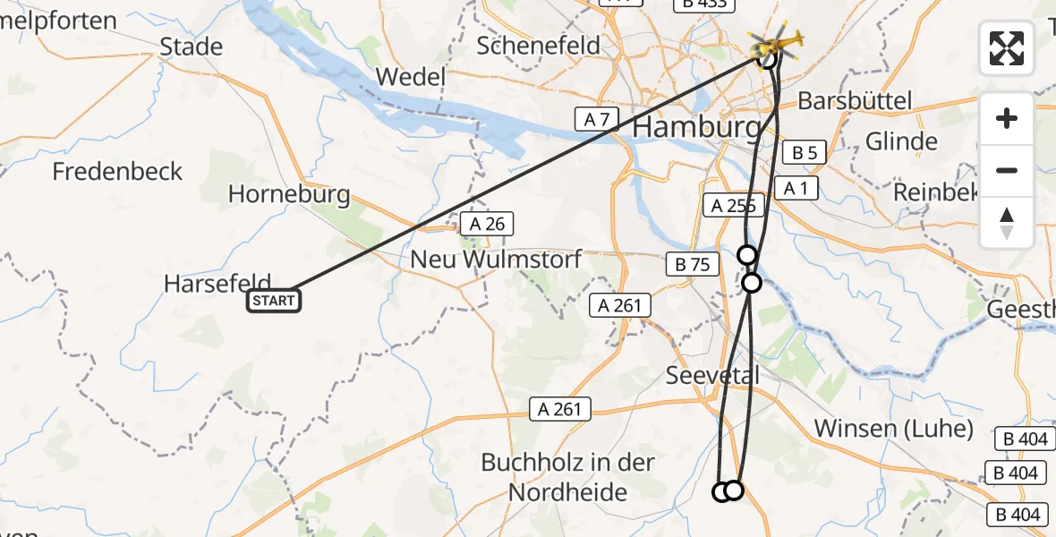 Flugroute Rettungshubschrauber Harsefeld - Hamburg, 02 Juli 2026, 14:01