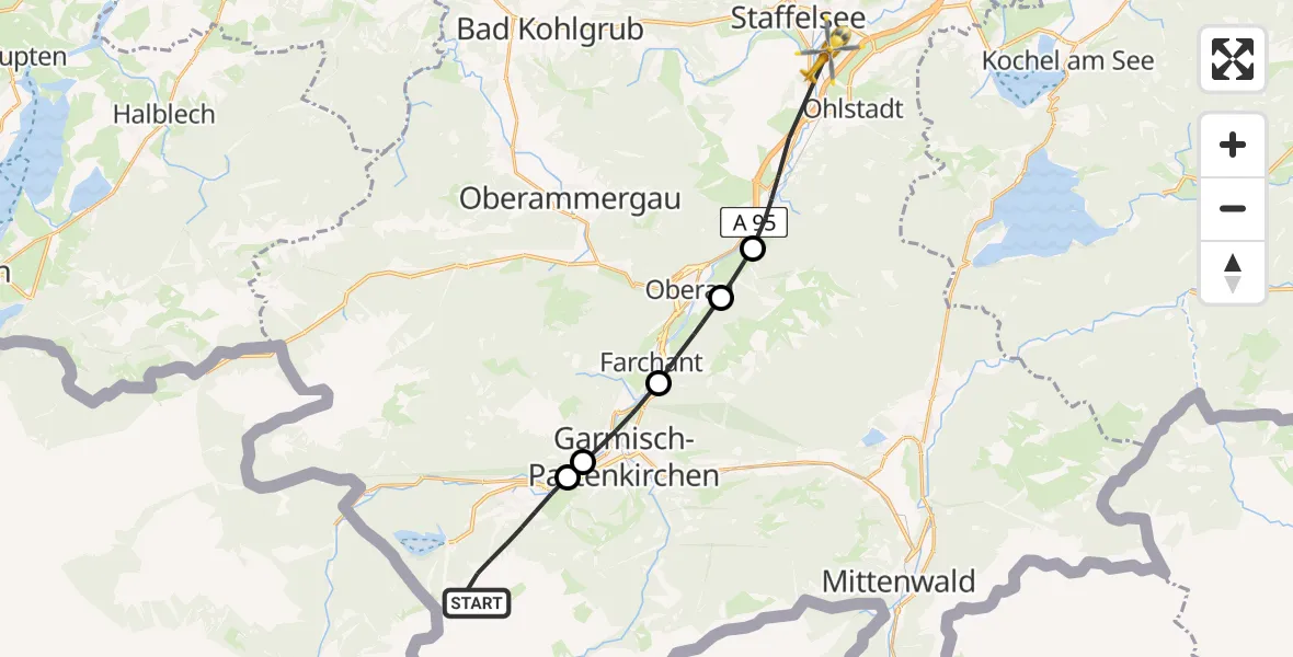 Flugroute Rettungshubschrauber Grainau - Ohlstadt, 02 Juli 2026, 14:02
