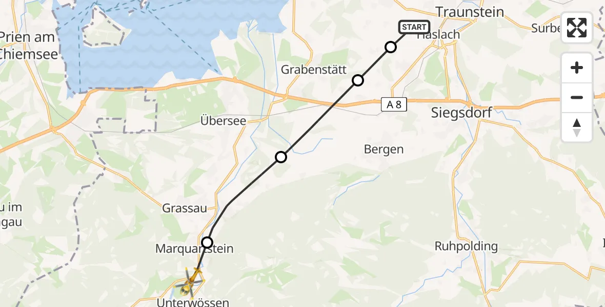 Flugroute Rettungshubschrauber Traunstein - Marquartstein, 02 Juli 2026, 14:12