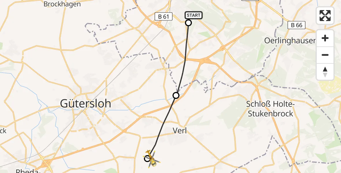 Flugroute Rettungshubschrauber Luftrettungszentrum Bielefeld - Rietberg, 02 Juli 2026, 14:26