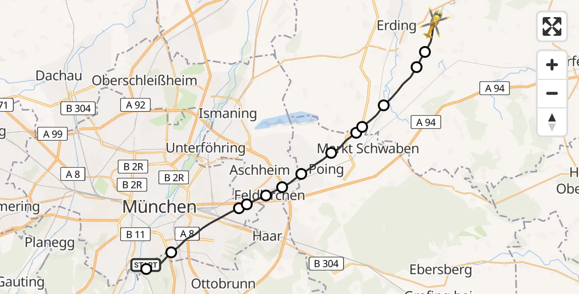 Flugroute Rettungshubschrauber ADAC Air Rescue Center Hubschrauberlandeplatz (Christoph 1) - Bockhorn, 02 Juli 2026, 14:33