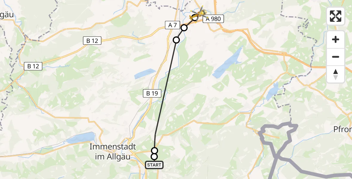 Flugroute Rettungshubschrauber Burgberg i.Allgäu - Kempten-Durach Flugplatz, 02 Juli 2026, 14:34