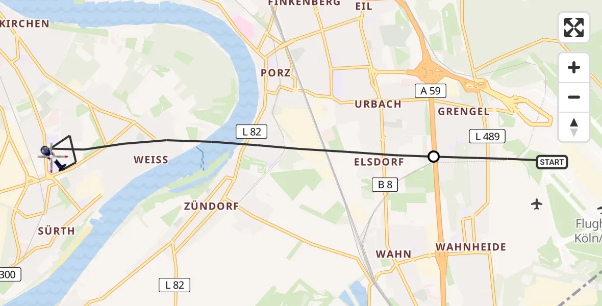 Flugroute Polizeihubschrauber Köln Bonn Flughafen - Köln, 02 Juli 2026, 14:38
