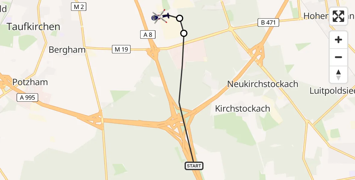 Flugroute Polizeihubschrauber Brunnthal - Ottobrunn Hubschrauberlandeplatz, 02 Juli 2026, 14:51