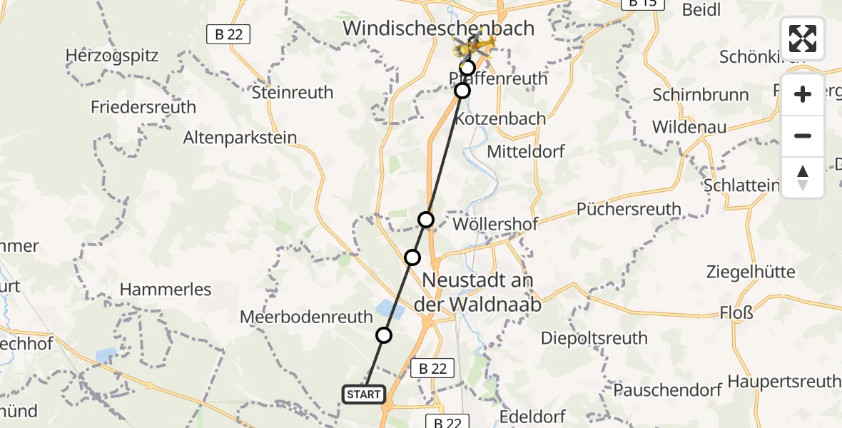 Flugroute Rettungshubschrauber Weiden i.d.OPf. - Windischeschenbach, 02 Juli 2026, 14:52