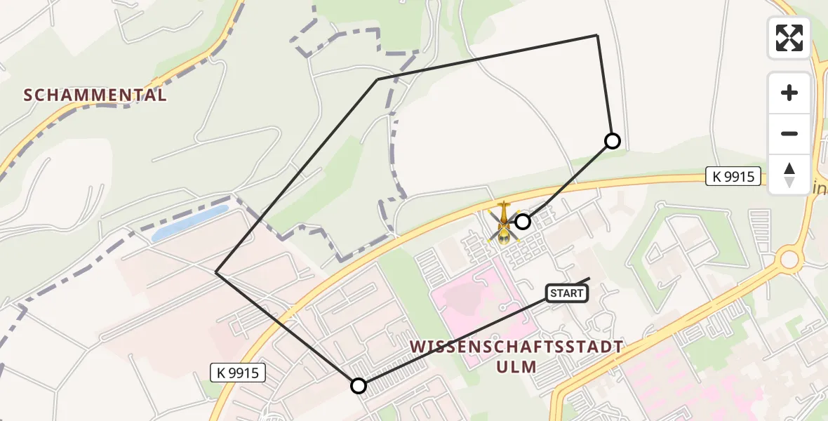 Flugroute Rettungshubschrauber Ulm Military Hospital Emergency - ADAC Air Rescue Station Ulm (Christoph 22), 02 Juli 2026, 15:10