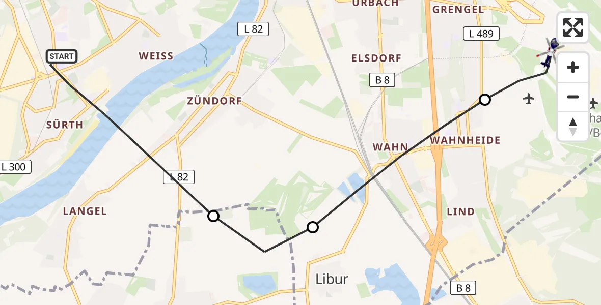 Flugroute Polizeihubschrauber Köln - Köln Bonn Flughafen, 02 Juli 2026, 15:11