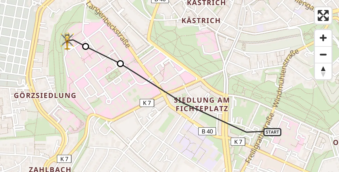 Flugroute Rettungshubschrauber Mainz - Mainz University Hospital, 02 Juli 2026, 15:17