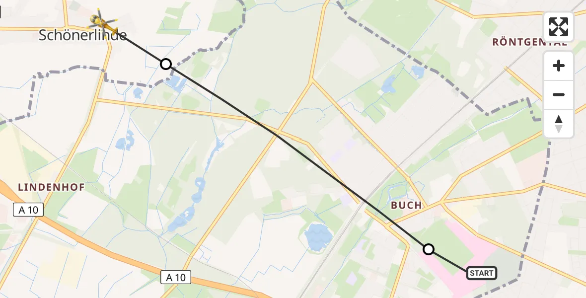 Flugroute Rettungshubschrauber Helios Clinic Berlin-Buch - Wandlitz, 02 Juli 2026, 15:18