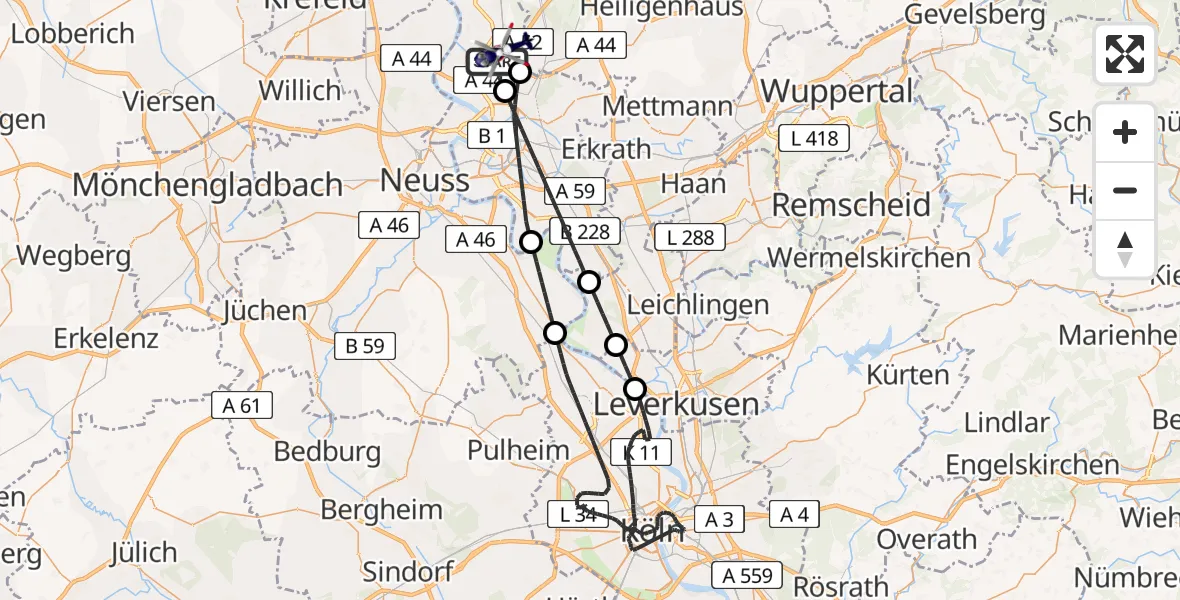 Flugroute Polizeihubschrauber Düsseldorf Flughafen - Düsseldorf Flughafen, 02 Juli 2026, 15:33