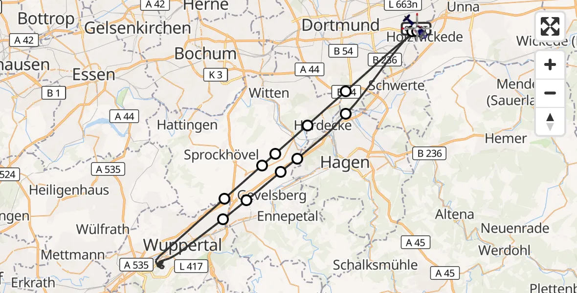 Flugroute Polizeihubschrauber Dortmund Flughafen - Dortmund Flughafen, 02 Juli 2026, 16:13