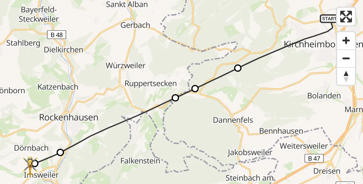 Flugroute Rettungshubschrauber Kirchheimbolanden - Imsweiler UL, 02 Juli 2026, 16:16