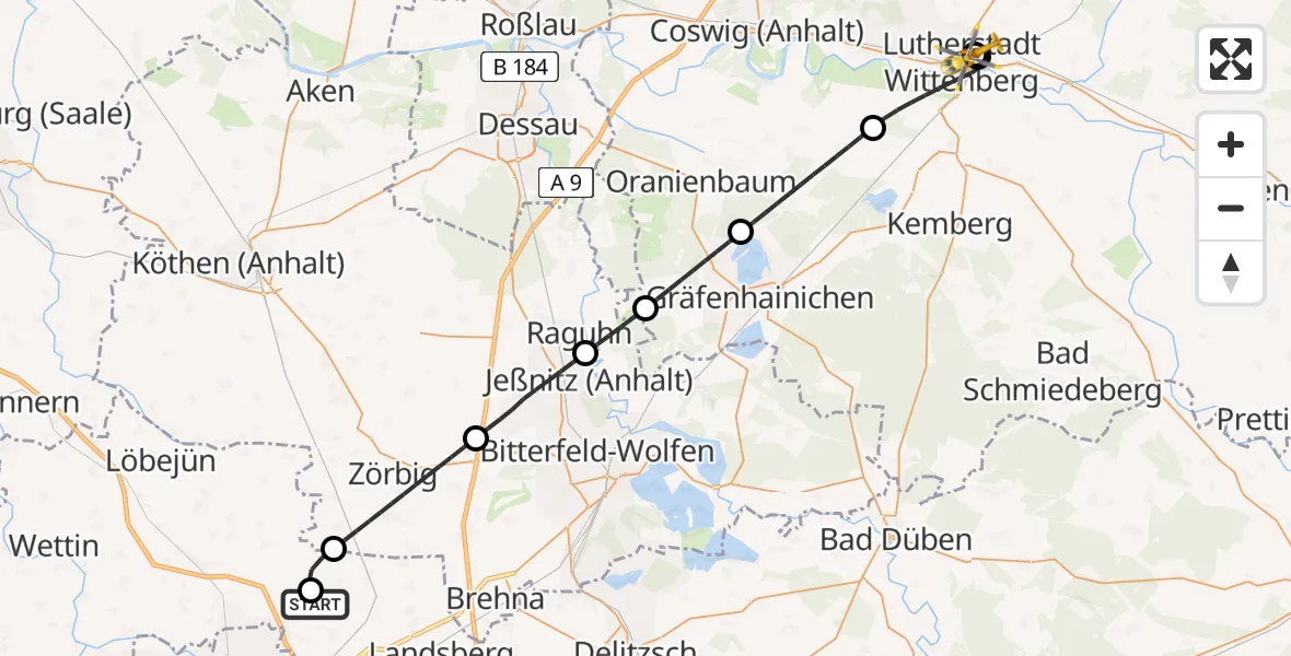 Flugroute Rettungshubschrauber Landsberg - Paul-Gerhardt-Stift Evangelical Hospital, 02 Juli 2026, 16:18