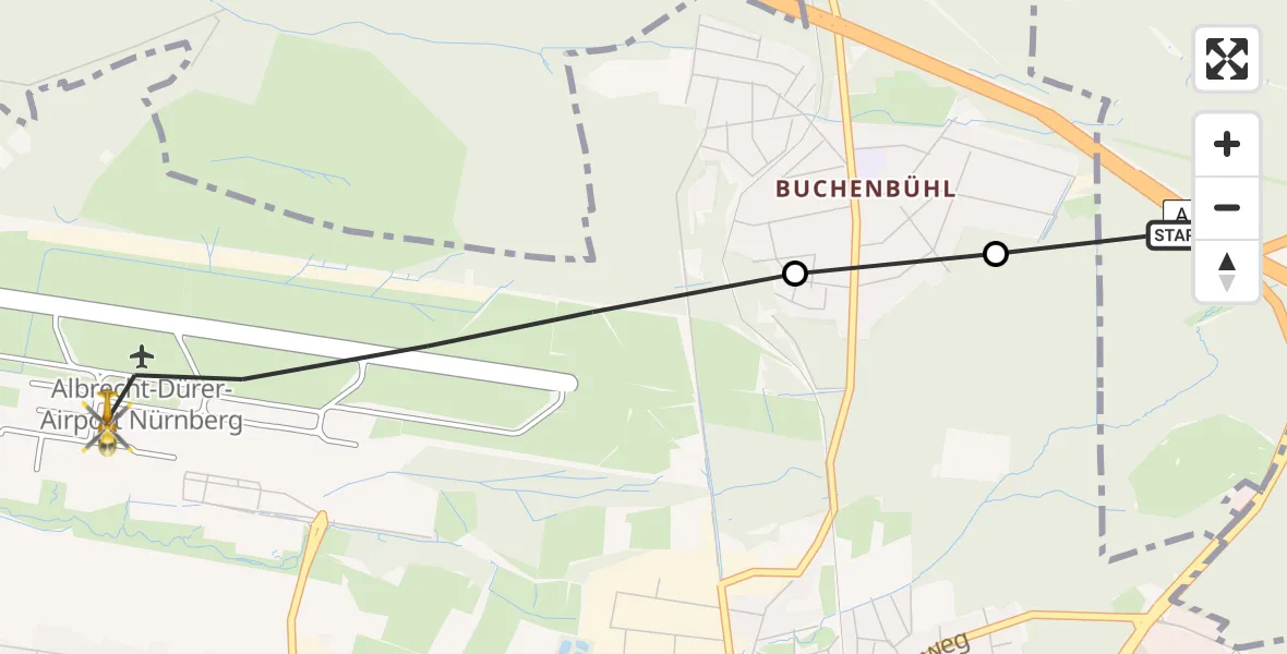 Flugroute Ambulanzhubschrauber Kraftshofer Forst - Flughafen Nuremberg, 02 Juli 2026, 16:34