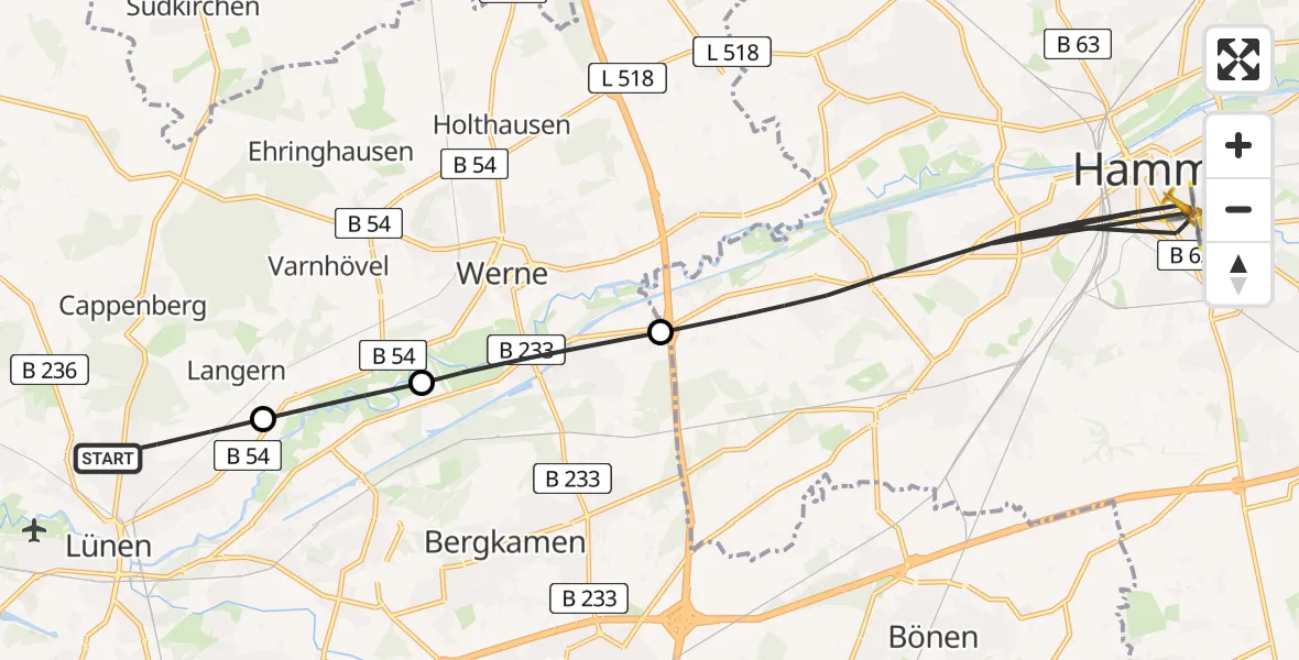 Flugroute Rettungshubschrauber Lünen - Hamm, 02 Juli 2026, 16:35