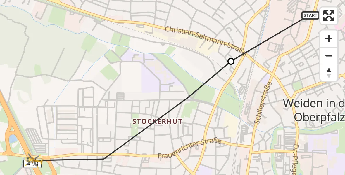 Flugroute Rettungshubschrauber Weiden Hospital - Weiden i.d.OPf., 02 Juli 2026, 16:38