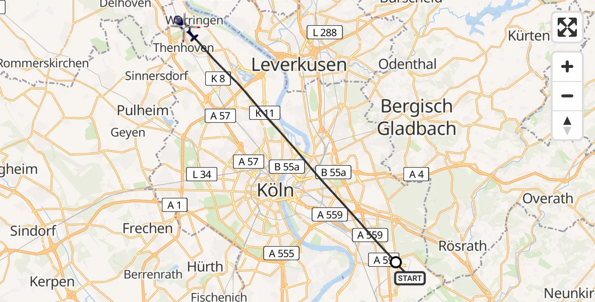 Flugroute Polizeihubschrauber Köln Bonn Flughafen - Köln, 02 Juli 2026, 16:48