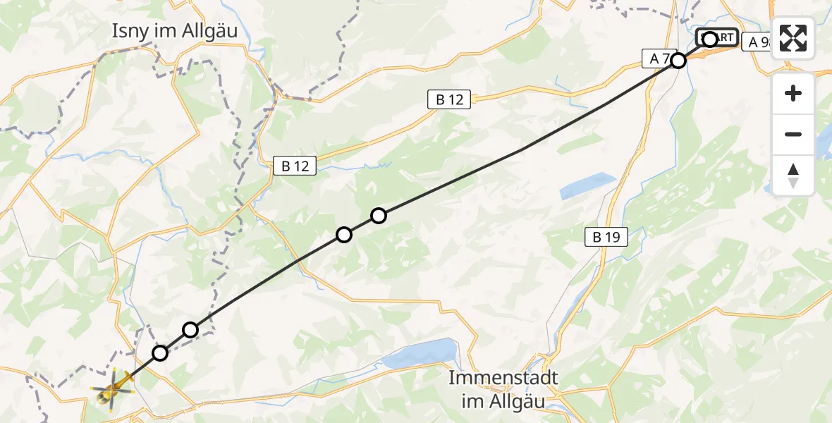 Flugroute Rettungshubschrauber Kempten-Durach Flugplatz - Oberstaufen, 02 Juli 2026, 16:55