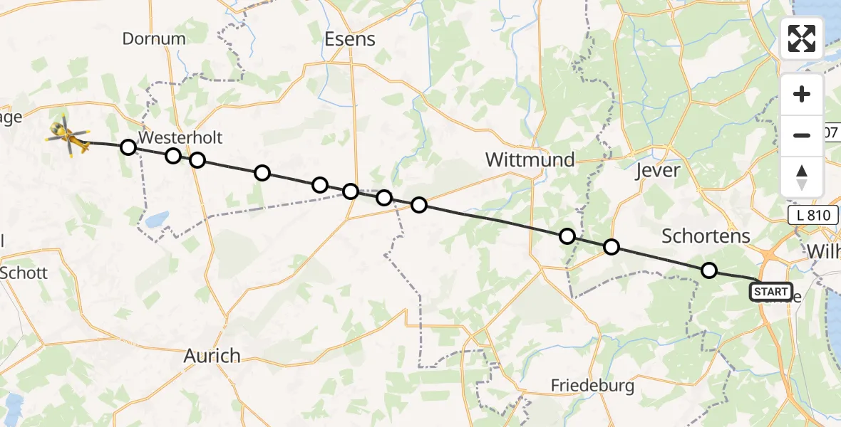 Flugroute Rettungshubschrauber Sande - Großheide, 02 Juli 2026, 17:04