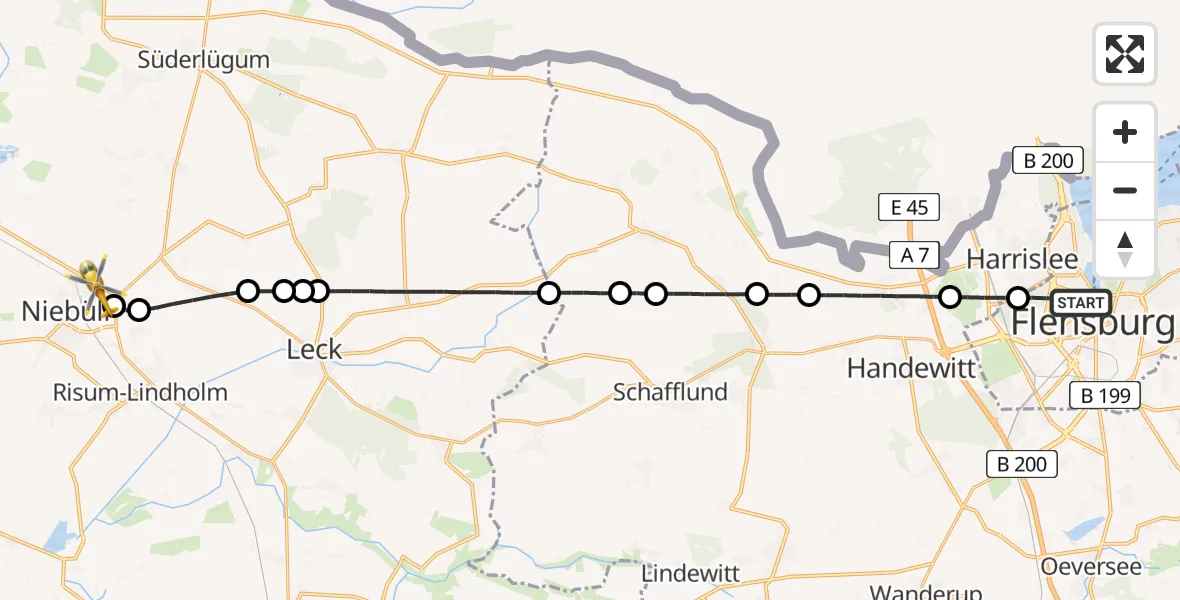 Flugroute Ambulanzhubschrauber Flensburg - Niebüll, 02 Juli 2026, 17:06