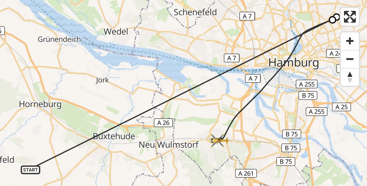 Flugroute Rettungshubschrauber Harsefeld - Hamburg, 02 Juli 2026, 17:09
